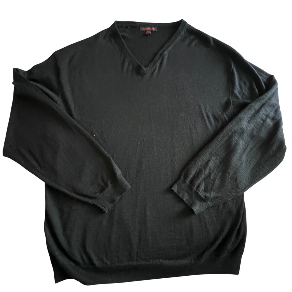 Linea Uomo Mens V Neck Sweater Wool Blend‎ Black 4XLT Extra Long Tall Outdoor